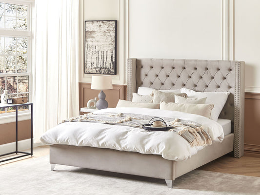 Bett mit Lattenrost Samtstoff LUBBON 180 x 200 cm Hellgrau