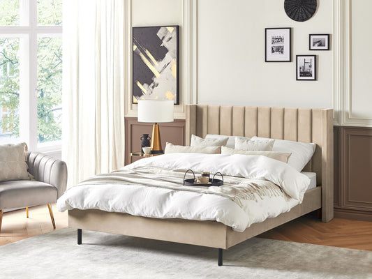 Bett mit Lattenrost Samtstoff VILLETTE 140 x 200 cm Beige