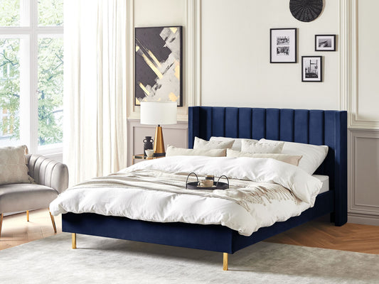 Bett mit Lattenrost Samtstoff VILLETTE 160 x 200 cm Marineblau