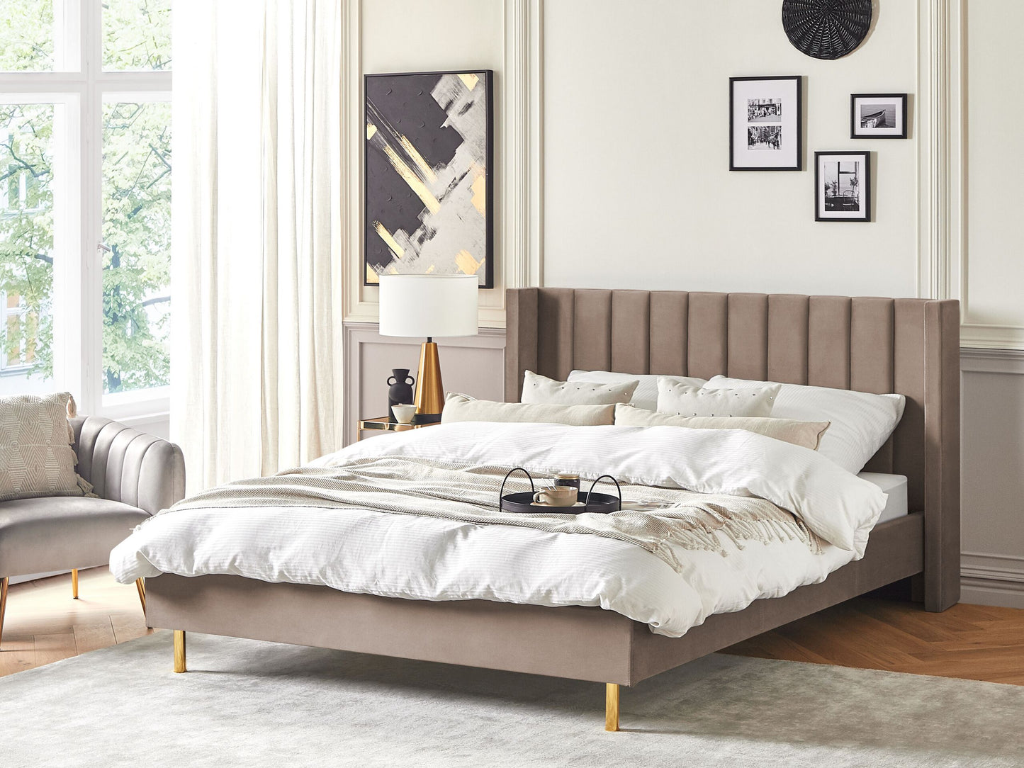 Bett mit Lattenrost Samtstoff VILLETTE 180 x 200 cm Taupe