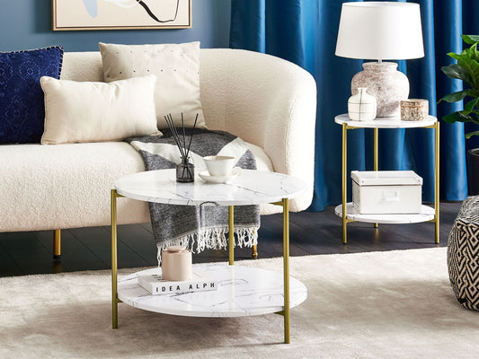 Couchtisch Marmor Optik weiss / gold ø 60 cm REVA
