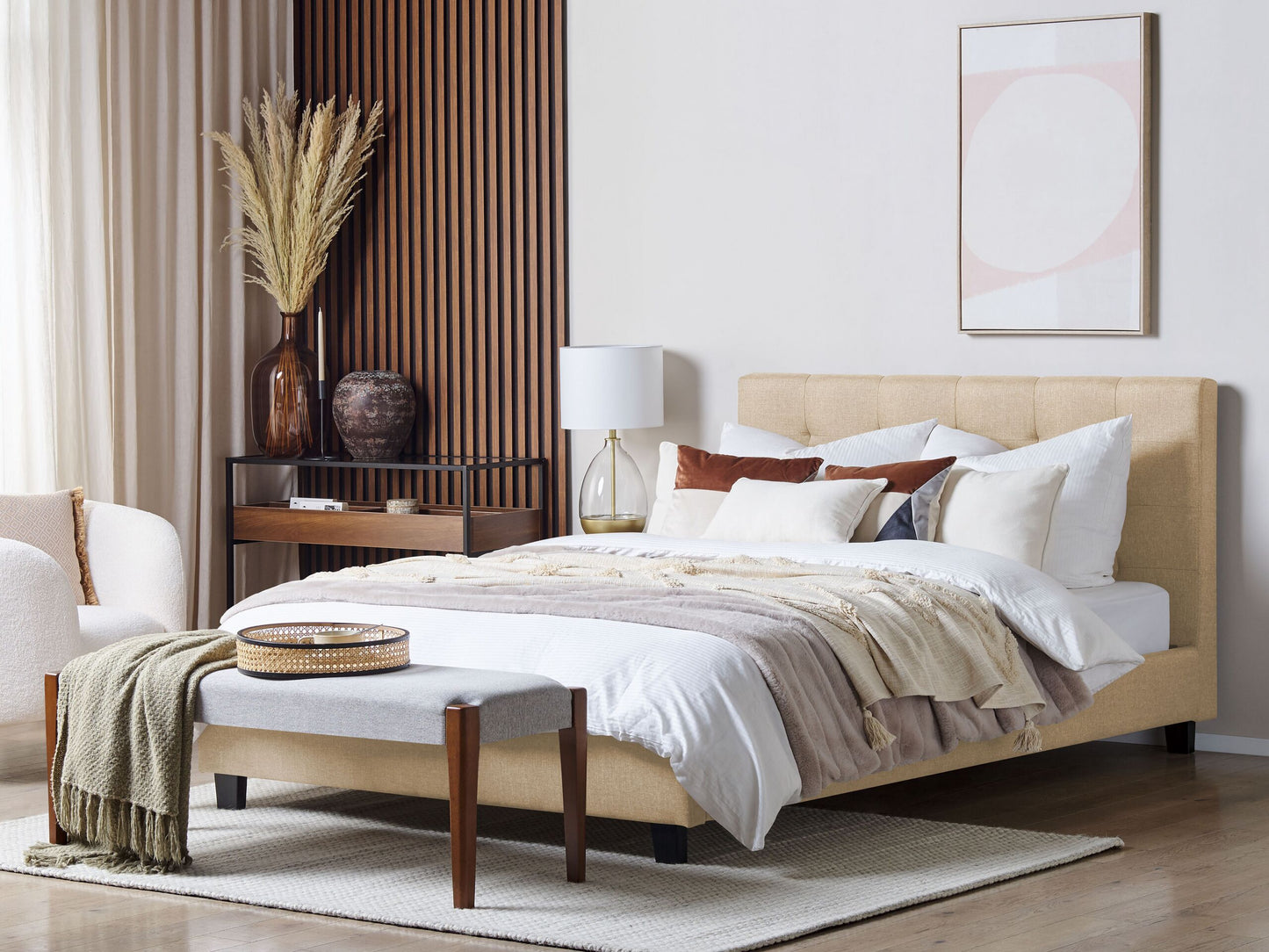 Bett mit Lattenrost Stoff LA ROCHELLE 180 x 200 cm Beige