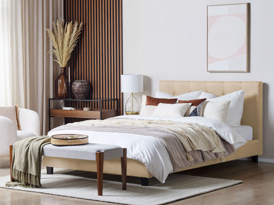 Bett mit Lattenrost Stoff LA ROCHELLE 180 x 200 cm Beige