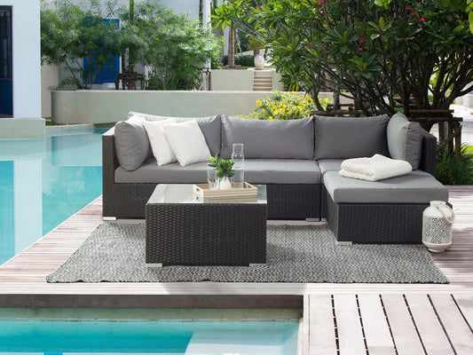 Lounge Set Rechtsseitig PE Rattan Schwarz SANO