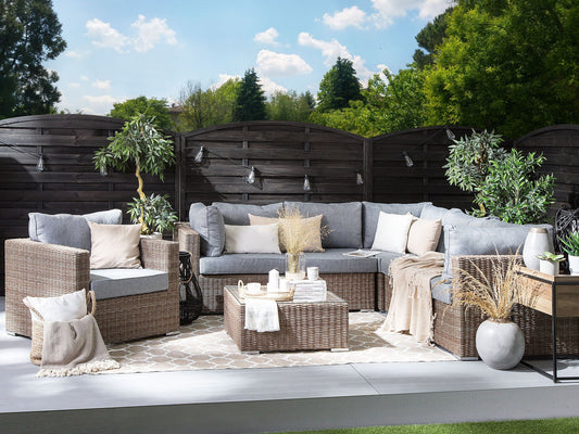 Lounge Set Rechtsseitig PE Rattan Hellbraun CONTARE