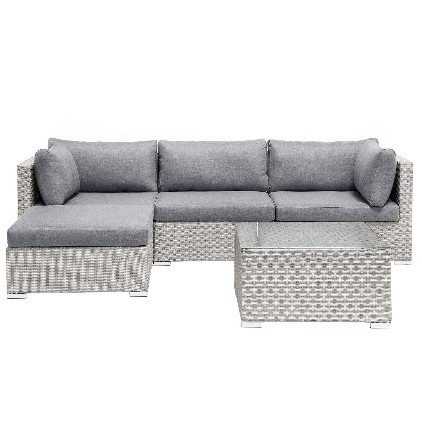 Garten Ecksofa mit Tisch 4-Sitzer SANO II linksseitig modular Polyrattan Hellgrau