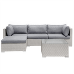 Garten Ecksofa mit Tisch 4-Sitzer SANO II linksseitig modular Polyrattan Hellgrau