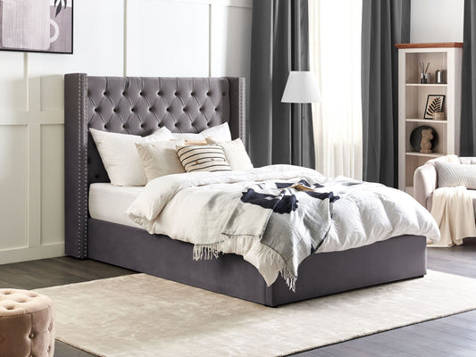Bett mit Stauraum Samtstoff LUBBON 140 x 200 cm Grau