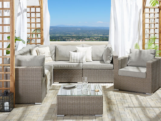 Lounge Set mit Tisch 6-Sitzer CONTARE rechtsseitig modular Polyrattan Taupe
