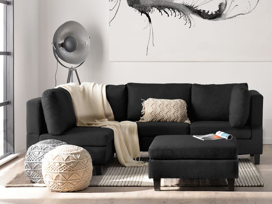 4-Sitzer Ecksofa schwarz rechtsseitig mit Ottomane FEVIK
