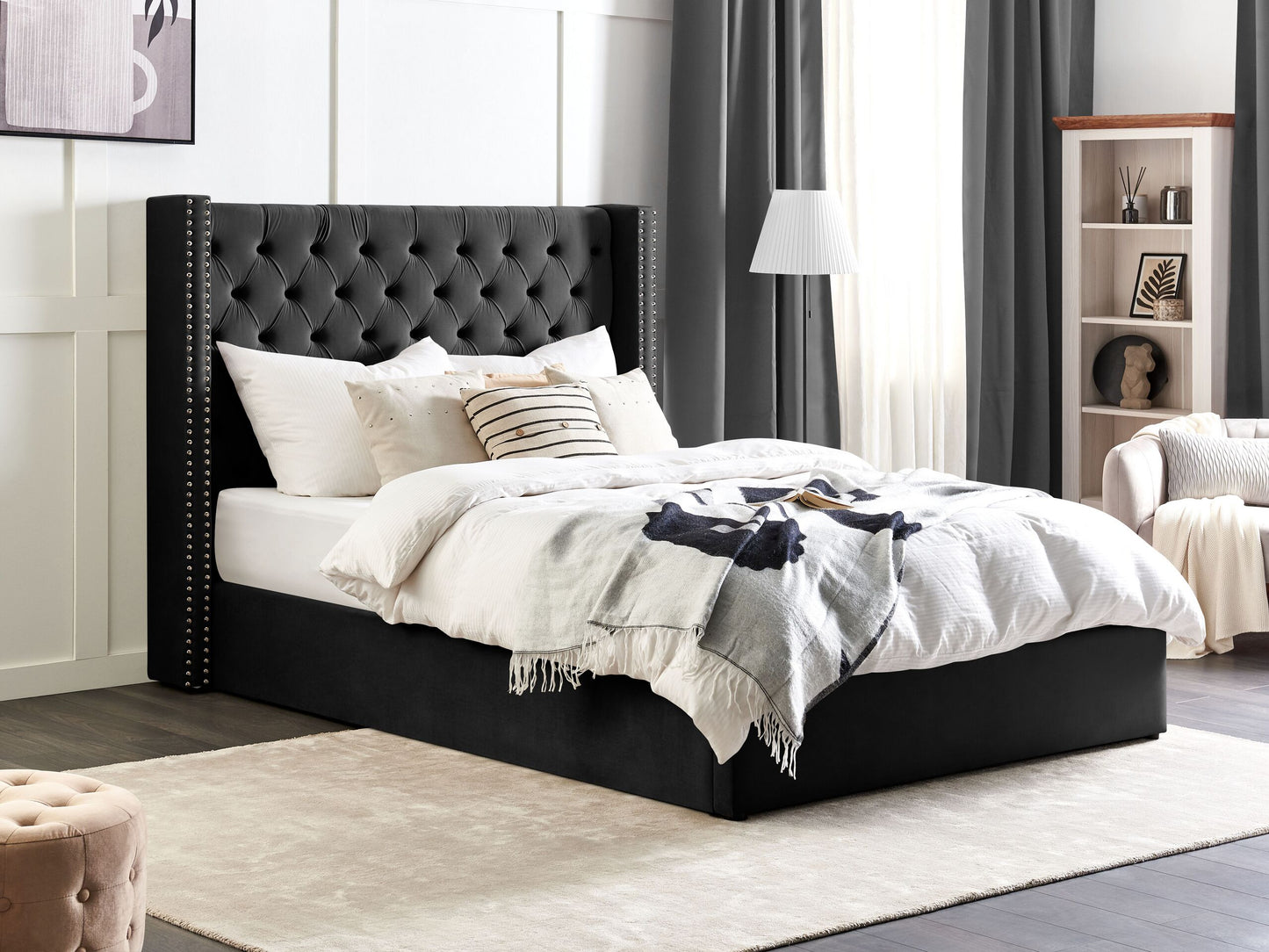 Bett mit Stauraum Samtstoff LUBBON 160 x 200 cm Schwarz