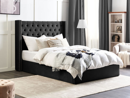 Bett mit Stauraum Samtstoff LUBBON 160 x 200 cm Schwarz