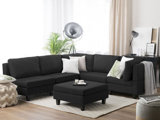 5-Sitzer Ecksofa schwarz rechtsseitig mit Ottomane FEVIK