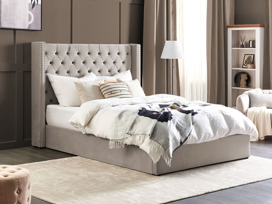 Bett mit Stauraum Samtstoff LUBBON 160 x 200 cm Hellgrau