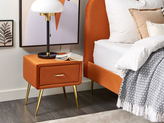 Nachttisch mit 1 Schublade FLAYAT Samtstoff Orange