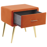 Nachttisch mit 1 Schublade FLAYAT Samtstoff Orange