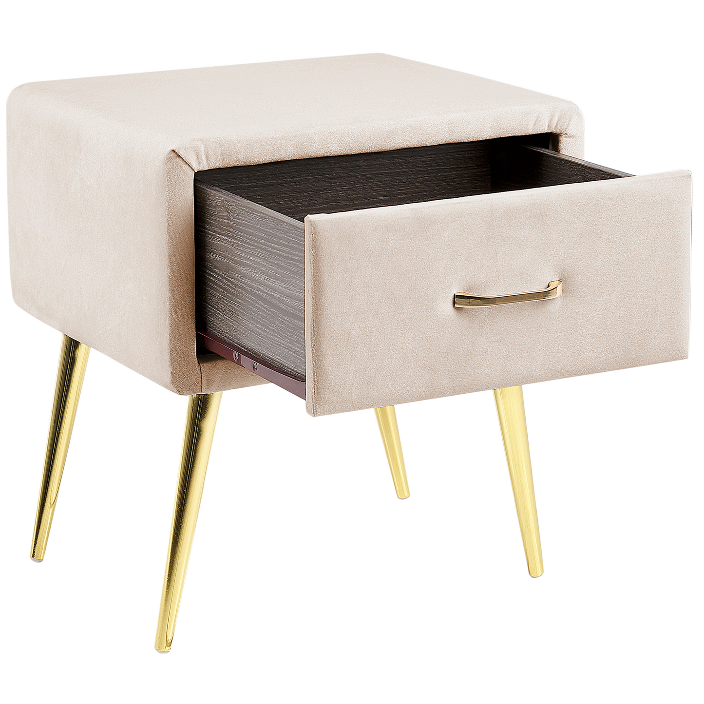 Nachttisch mit 1 Schublade FLAYAT Samtstoff Hellbeige