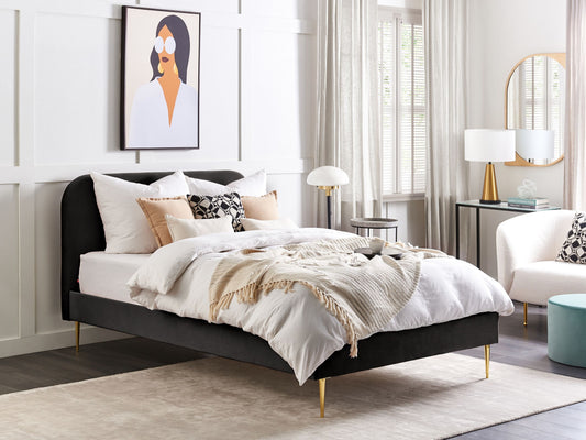 Bett mit Lattenrost Samtstoff FLAYAT 140 x 200 cm Schwarz