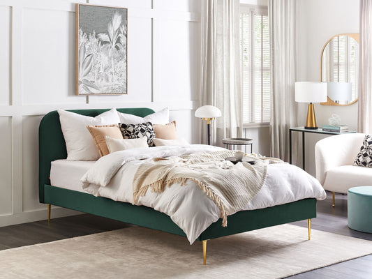 Bett mit Lattenrost Samtstoff FLAYAT 140 x 200 cm Smaragdgrün