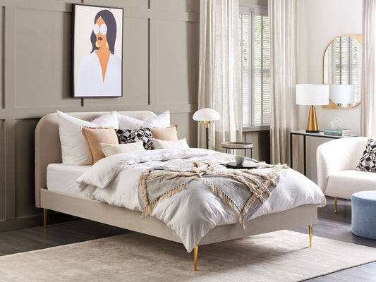 Bett mit Lattenrost Samtstoff FLAYAT 140 x 200 cm Hellbeige