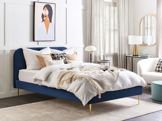 Bett mit Lattenrost Samtstoff FLAYAT 160 x 200 cm Marineblau