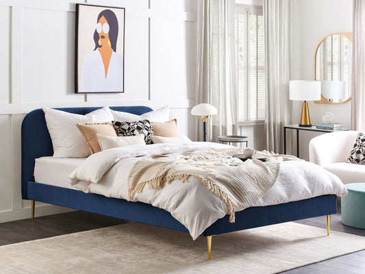 Bett mit Lattenrost Samtstoff FLAYAT 180 x 200 cm Marineblau