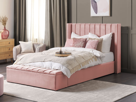 Bett mit Stauraumbank Samtstoff NOYERS 140 x 200 cm Rosa