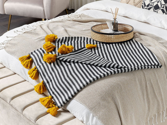 Kuscheldecke SUNWAL Stoff 130 x 170 cm Schwarz / Weiss