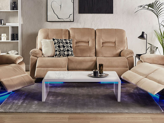 3-Sitzer Sofa Samtstoff beige LED-Beleuchtung USB-Port elektrisch verstellbar BERGEN