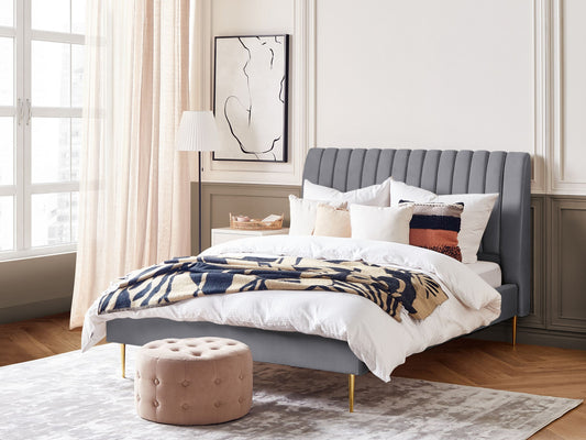 Bett mit Lattenrost Samtstoff MARVILLE 140 x 200 cm Grau