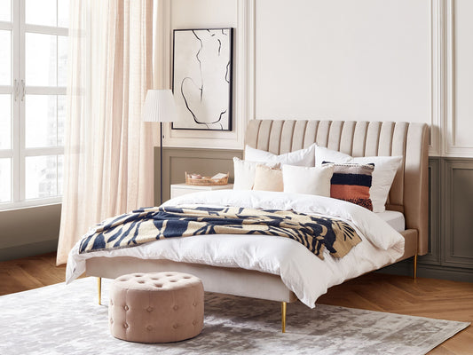 Bett mit Lattenrost Samtstoff MARVILLE 140 x 200 cm Sandbeige