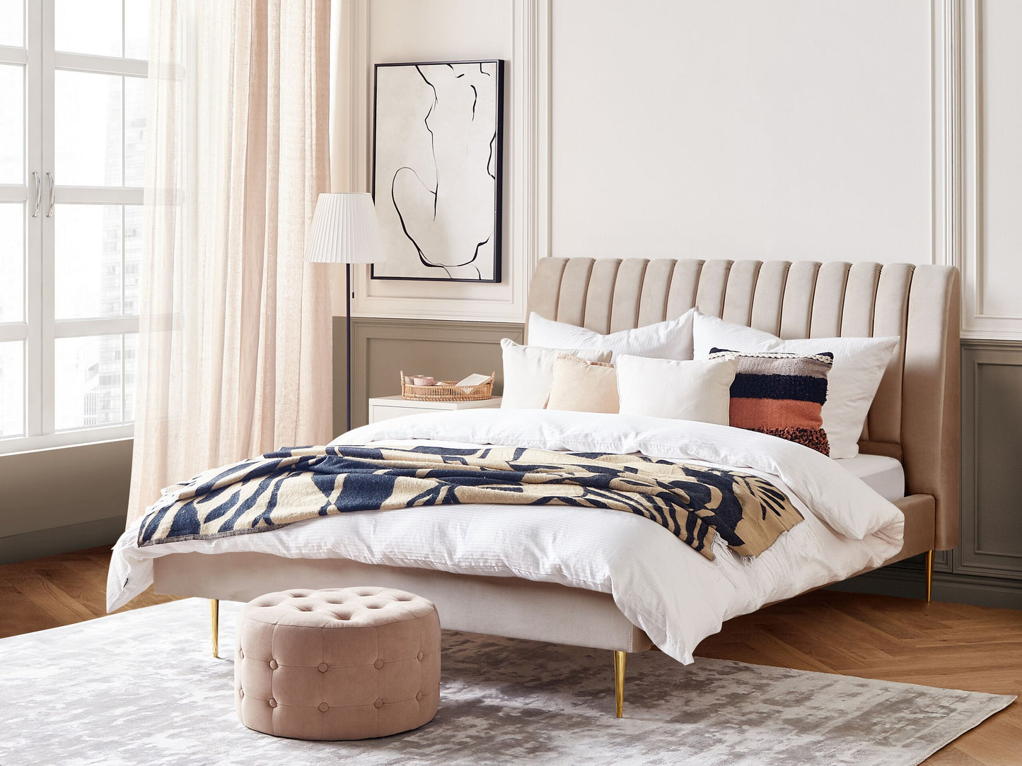 Bett mit Lattenrost Samtstoff MARVILLE 180 x 200 cm Sandbeige