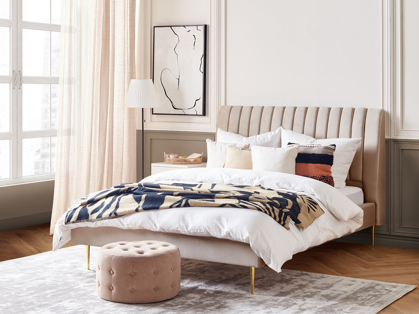 Bett mit Lattenrost Samtstoff MARVILLE 160 x 200 cm Sandbeige