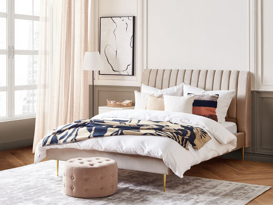 Bett mit Lattenrost Samtstoff MARVILLE 160 x 200 cm Sandbeige