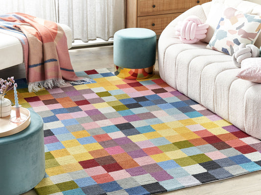 Teppich Wolle mehrfarbig 160 x 230 cm kariertes Muster Kurzflor KANDIRA