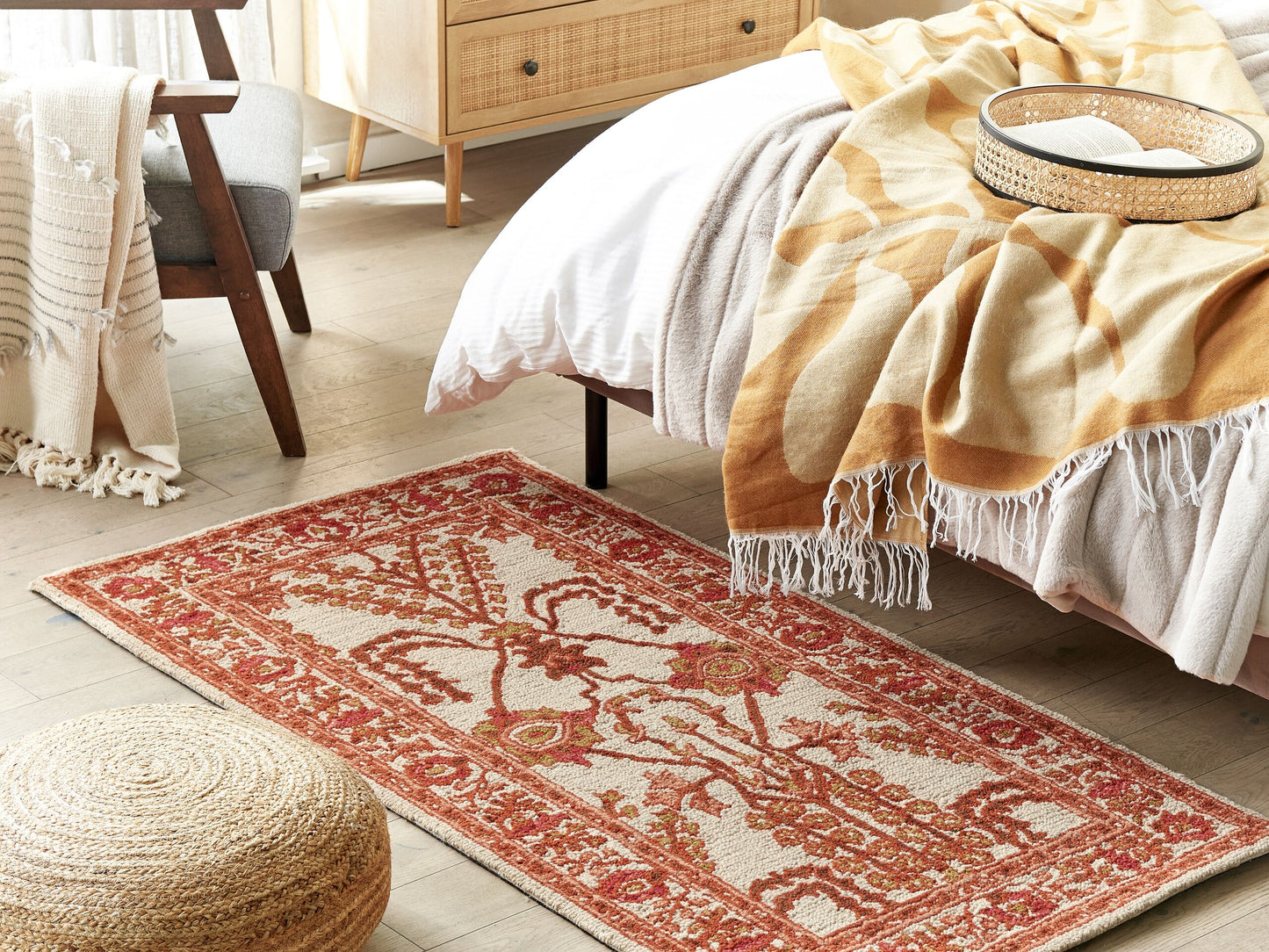 Teppich Wolle orange / beige 80 x 150 cm orientalisches Muster Kurzflor ADILCEVAZ