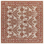 Teppich Wolle orange / beige 200 x 200 cm orientalisches Muster Kurzflor ADILCEVAZ