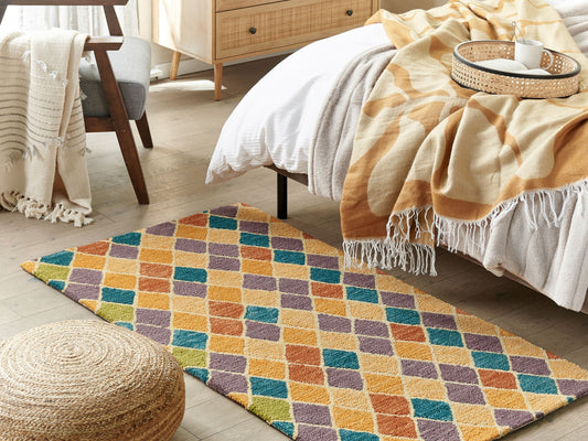 Teppich Wolle mehrfarbig 80 x 150 cm geometrisches Muster Kurzflor KESKIN