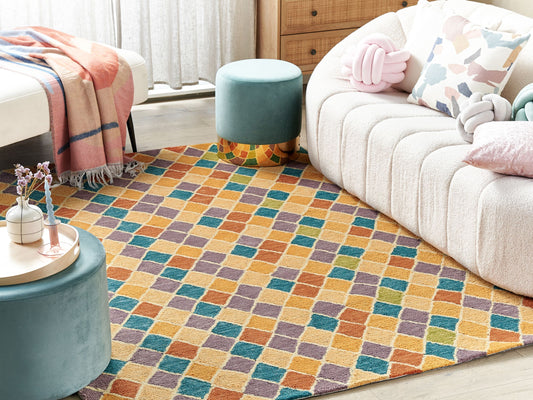 Teppich Wolle mehrfarbig 200 x 200 cm geometrisches Muster Kurzflor KESKIN