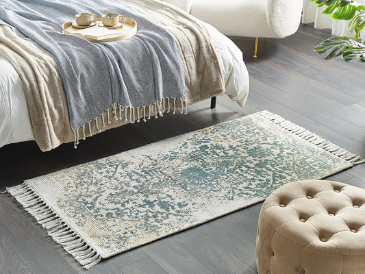 Teppich Viskose beige / grün 80 x 150 cm orientalisches Muster Kurzflor BOYALI
