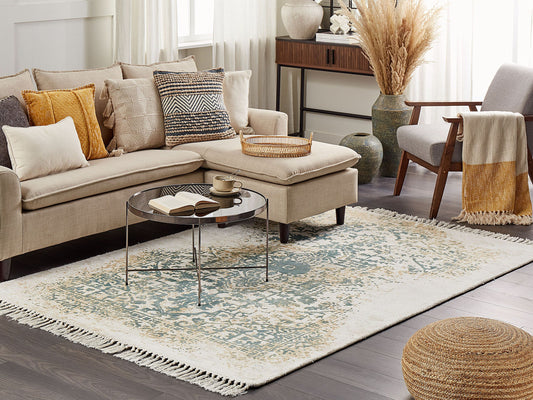 Teppich Viskose beige / grün 160 x 230 cm orientalisches Muster Kurzflor BOYALI