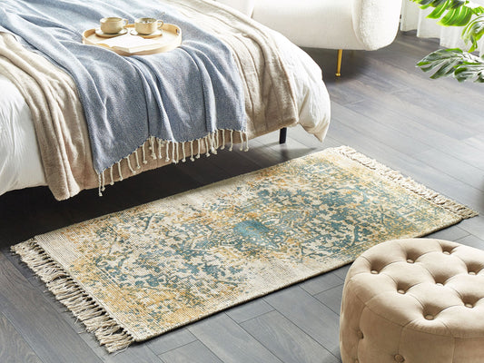 Teppich Viskose senfgelb / grün 80 x 150 cm orientalisches Muster Kurzflor BOYALI