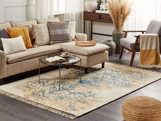 Teppich Viskose senfgelb / grün 160 x 230 cm orientalisches Muster Kurzflor BOYALI