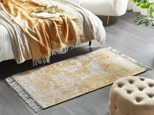Teppich Viskose senfgelb / beige 80 x 150 cm orientalisches Muster Kurzflor BOYALI