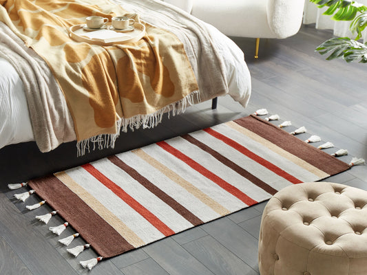 Teppich Baumwolle braun / beige 80 x 150 cm gestreiftes Muster Kurzflor HISARLI