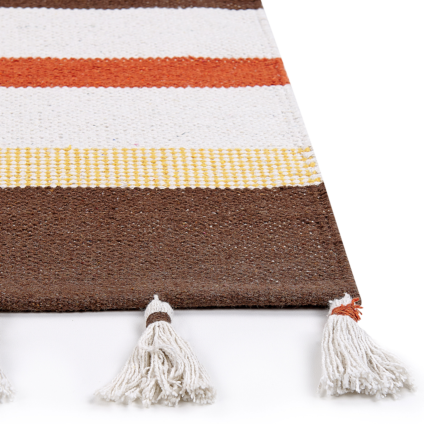 Teppich Baumwolle braun / beige 80 x 150 cm gestreiftes Muster Kurzflor HISARLI