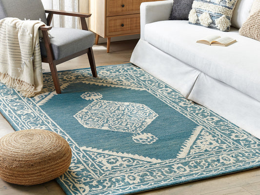 Teppich Wolle weiss / blau 160 x 230 cm GEVAS