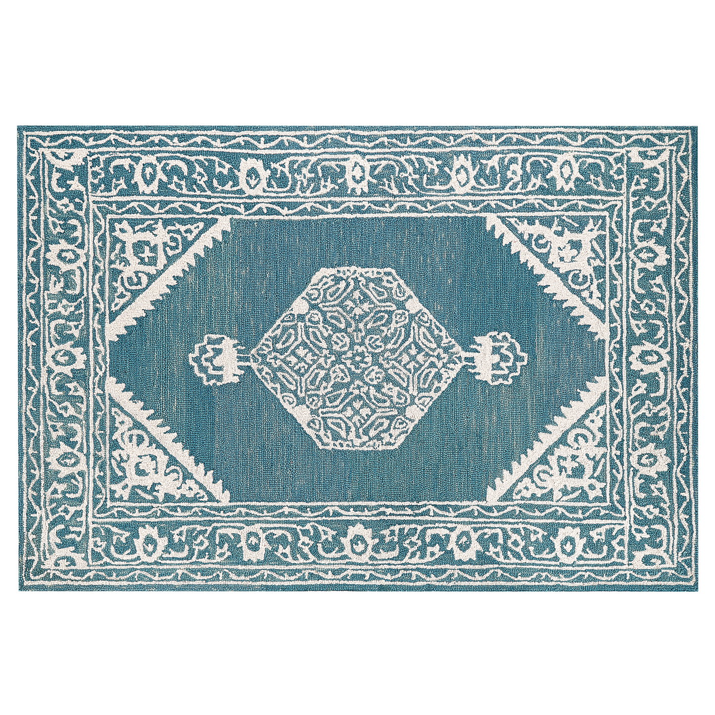 Teppich Wolle weiss / blau 140 x 200 cm GEVAS