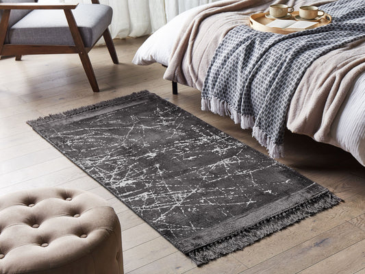 Teppich Viskose dunkelgrau 80 x 150 cm cm abstraktes Muster Kurzflor HANLI