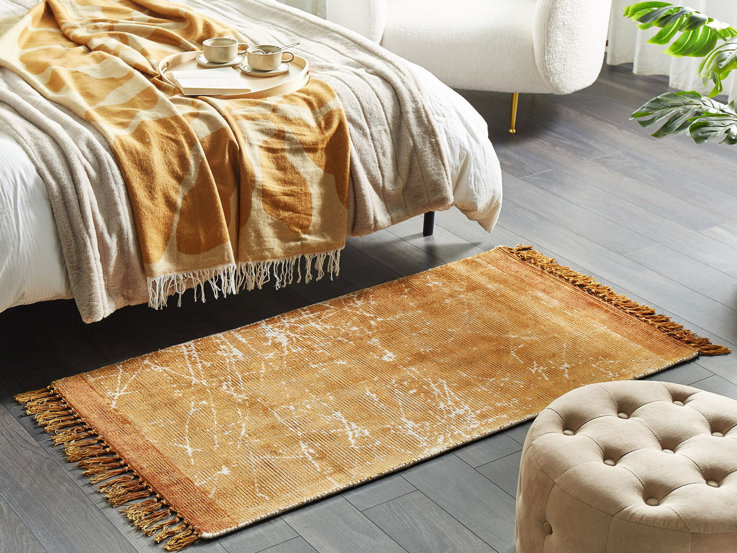 Teppich Viskose orange 80 x 150 cm abstraktes Muster Kurzflor HANLI